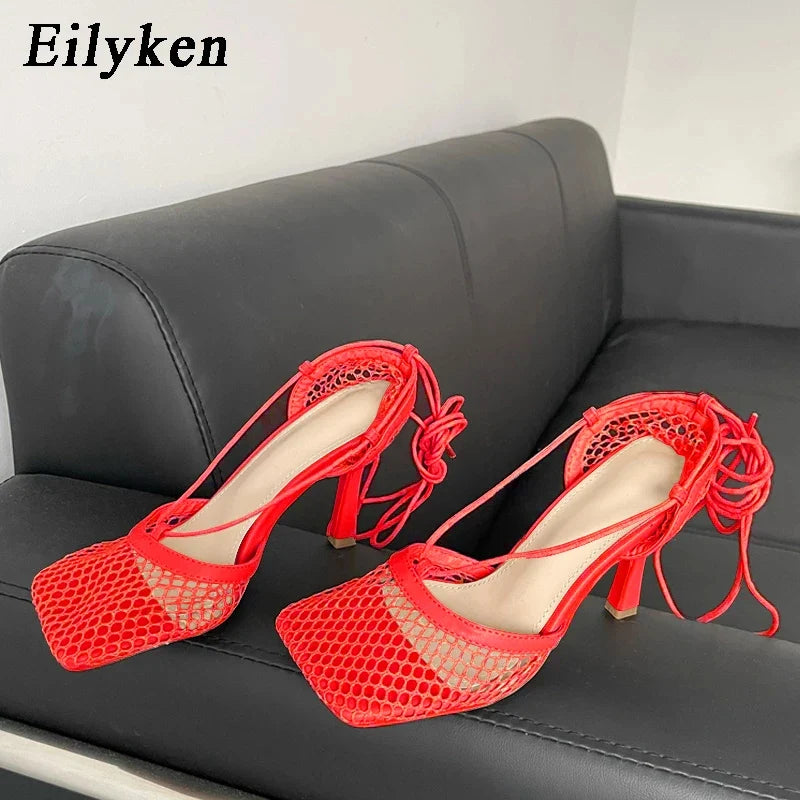 Sexy White Hollow Mesh Woman Pumps Sandals