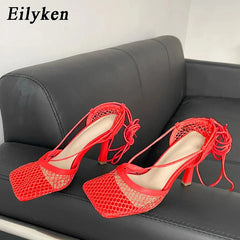 Sexy White Hollow Mesh Woman Pumps Sandals