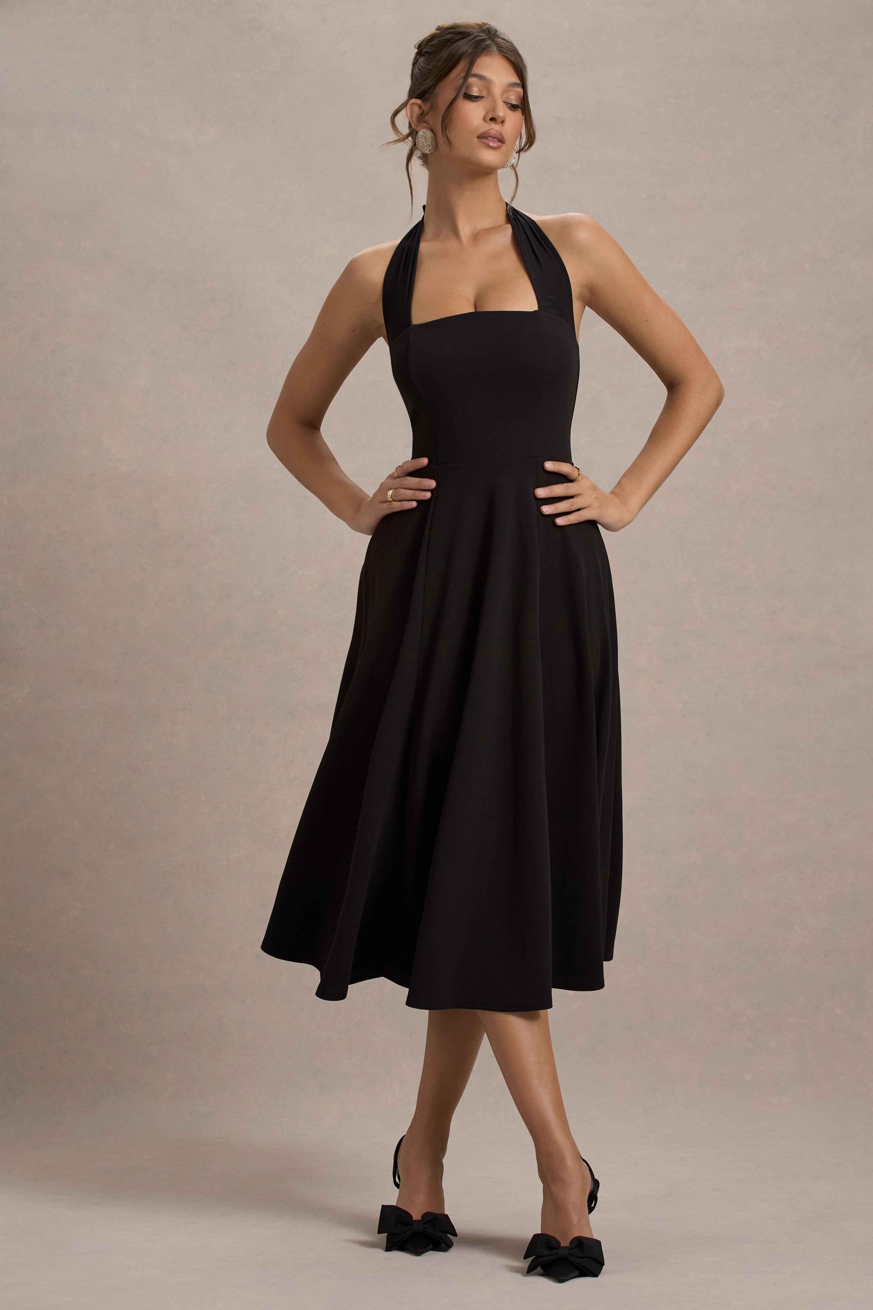 Auburn Midi Dress - Black Mesh Halter