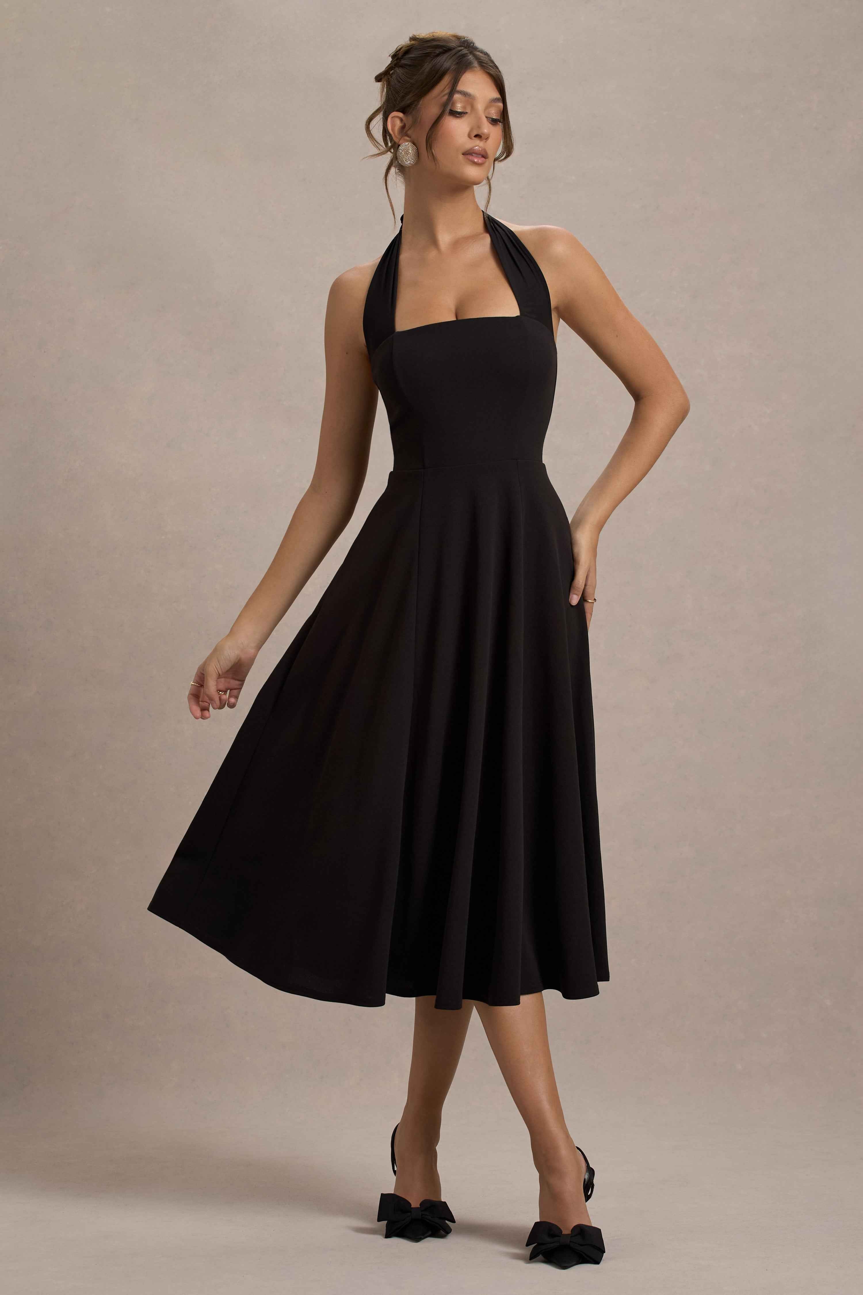 Auburn Midi Dress - Black Mesh Halter