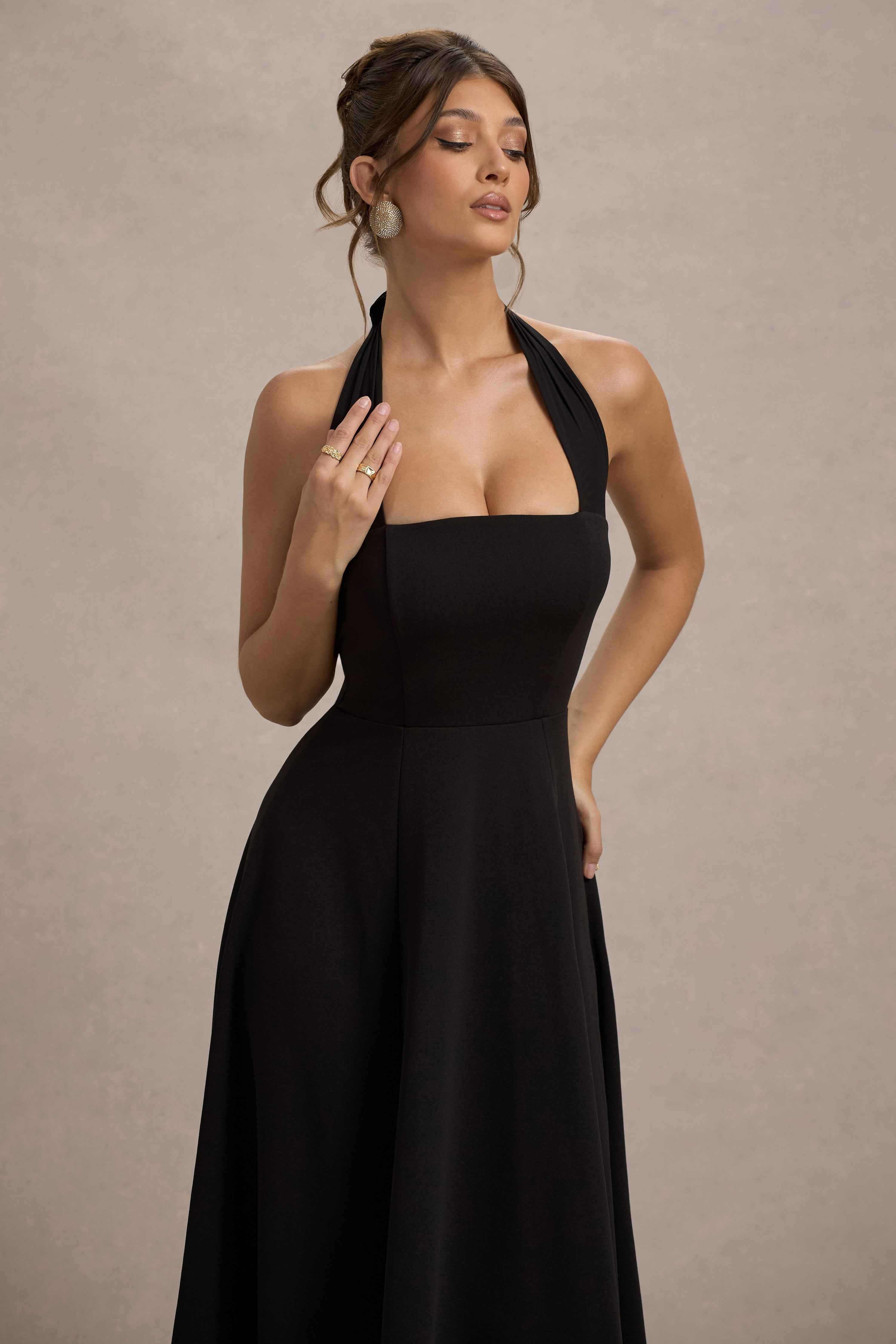 Auburn Midi Dress - Black Mesh Halter