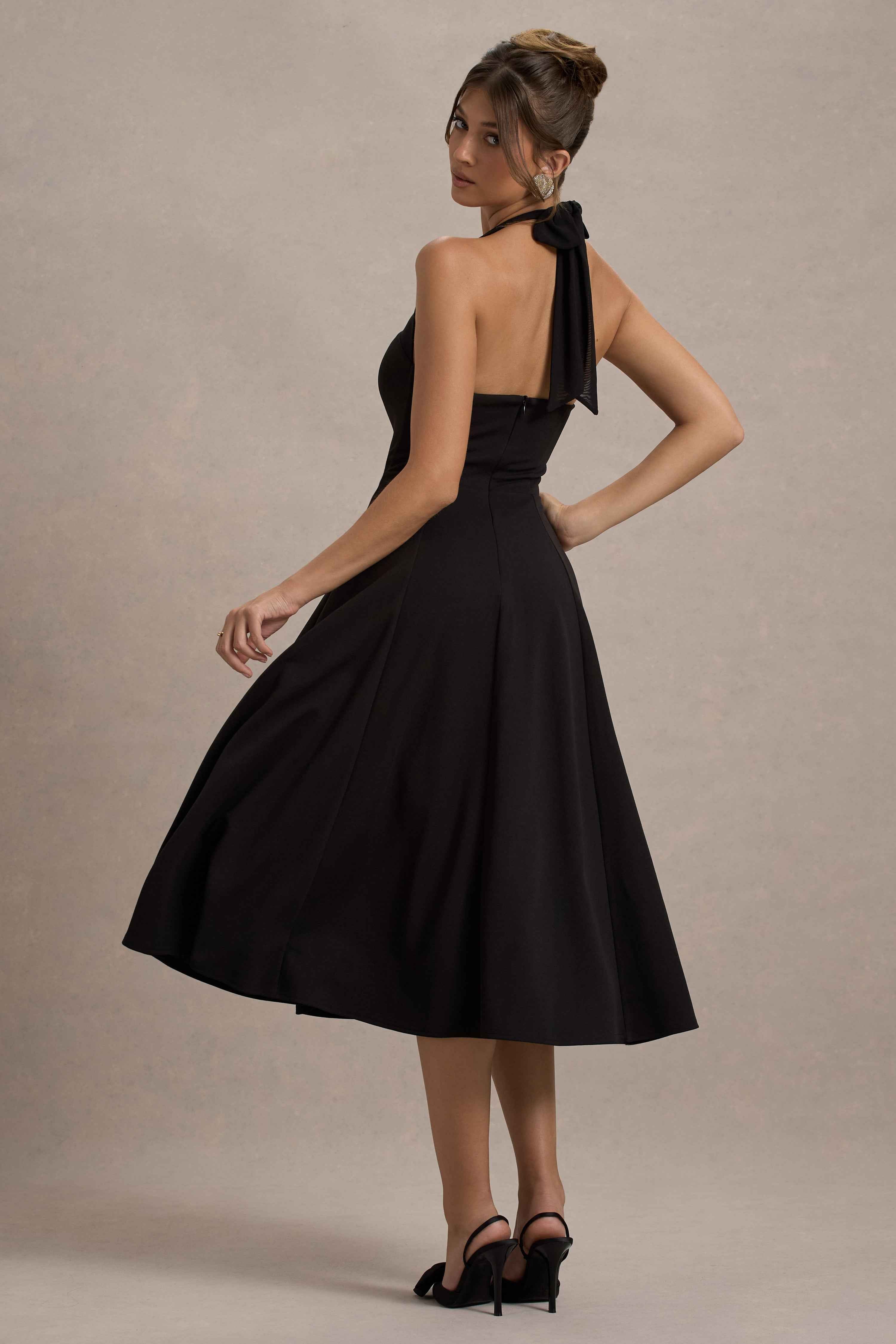 Auburn Midi Dress - Black Mesh Halter