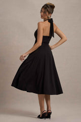 Auburn Midi Dress - Black Mesh Halter