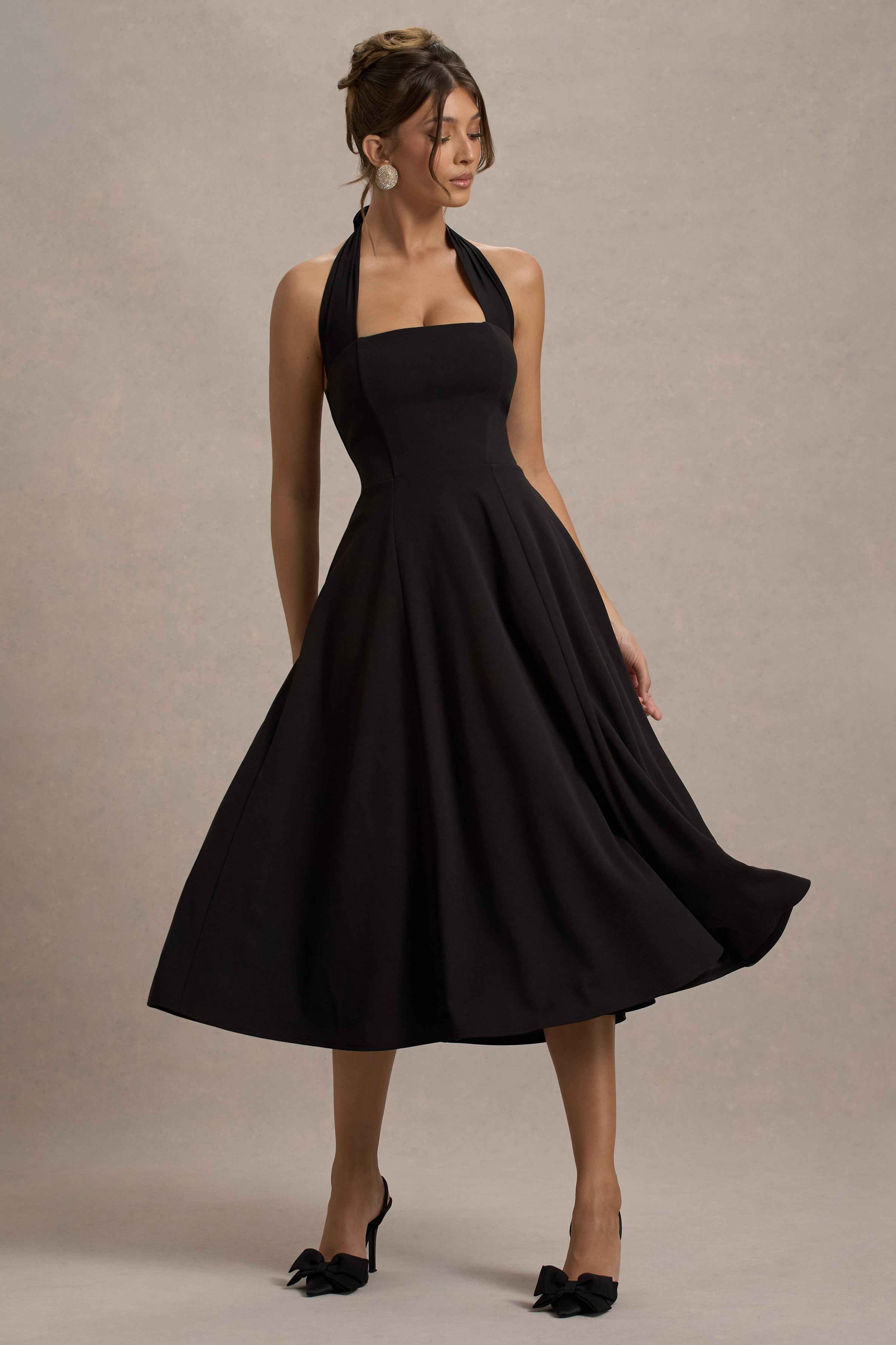 Auburn Midi Dress - Black Mesh Halter