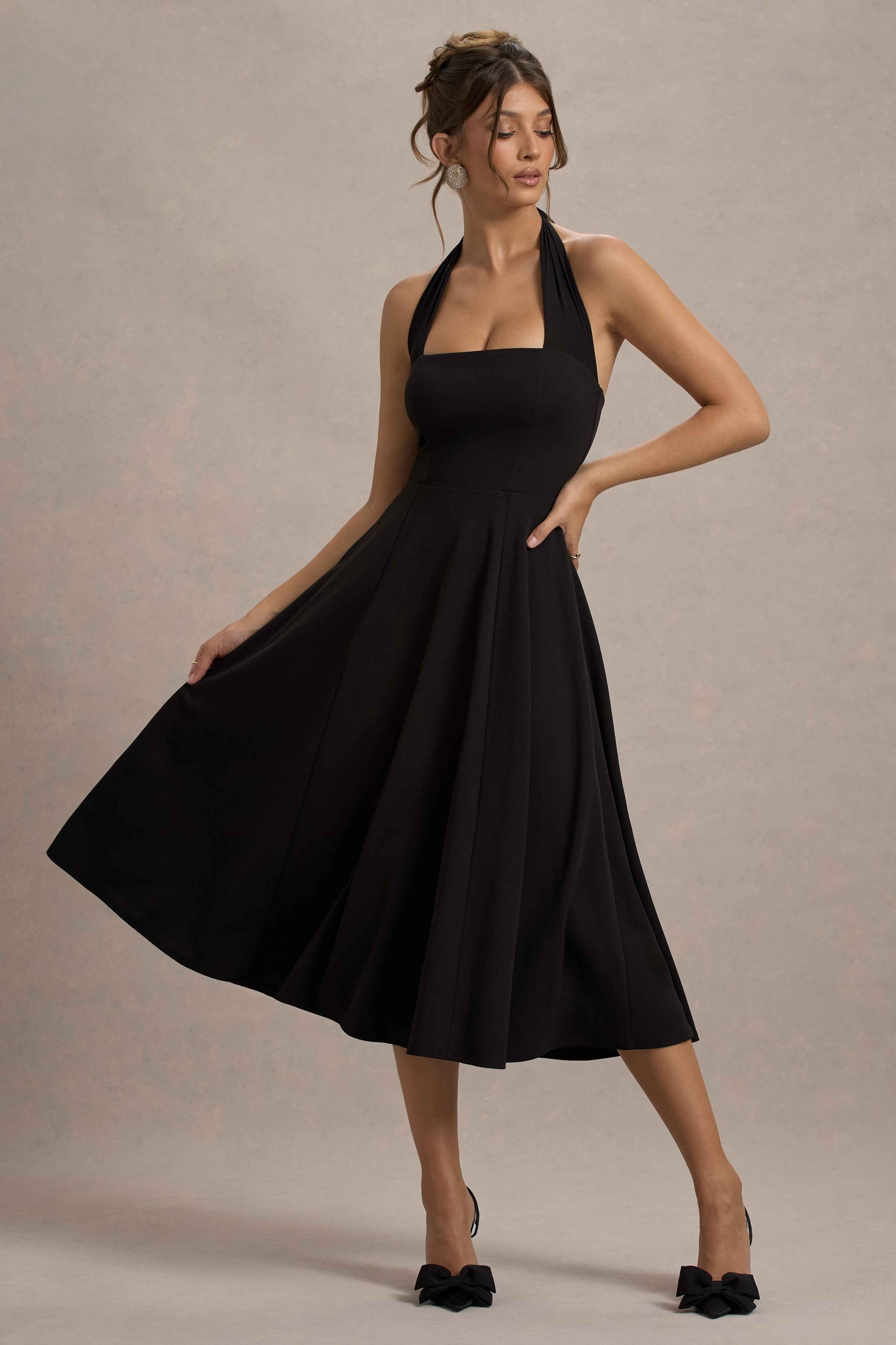 Auburn Midi Dress - Black Mesh Halter
