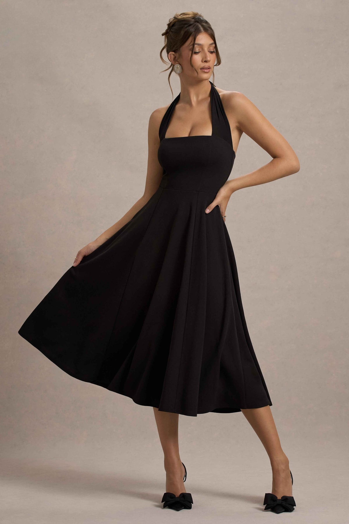 Auburn Midi Dress - Black Mesh Halter