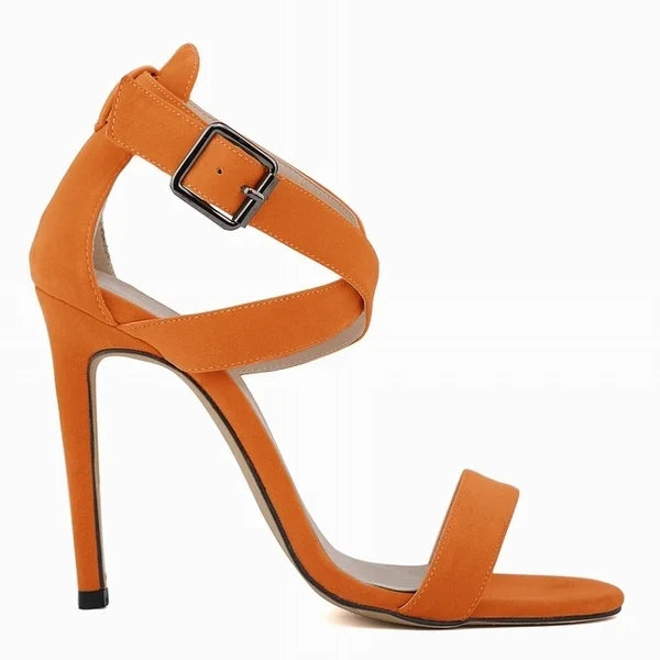 11CM Peep Toe Ankle Straps Velvet Thin High Heels