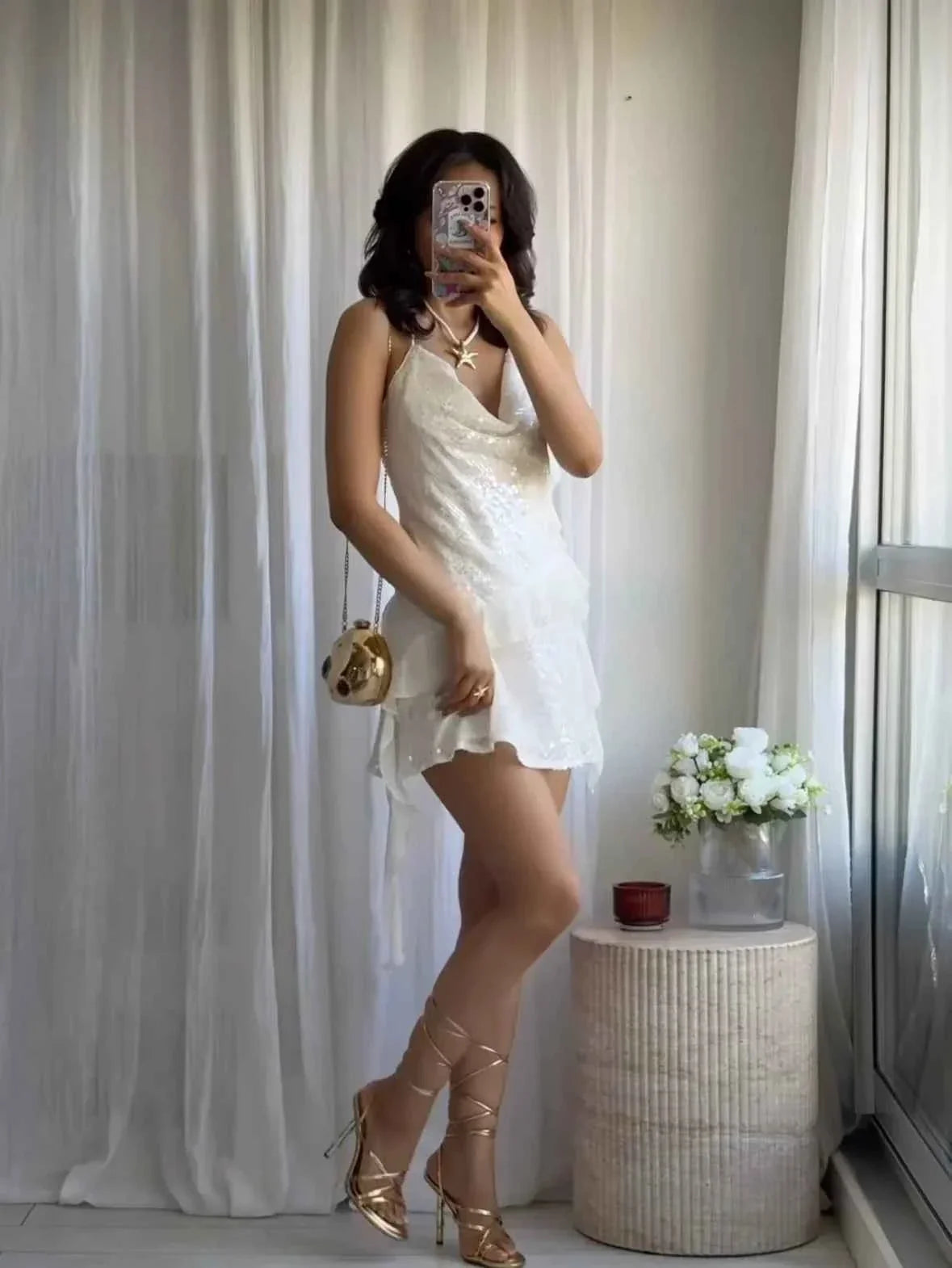 Women's Sleeveless Sequin Mini Summer Dress