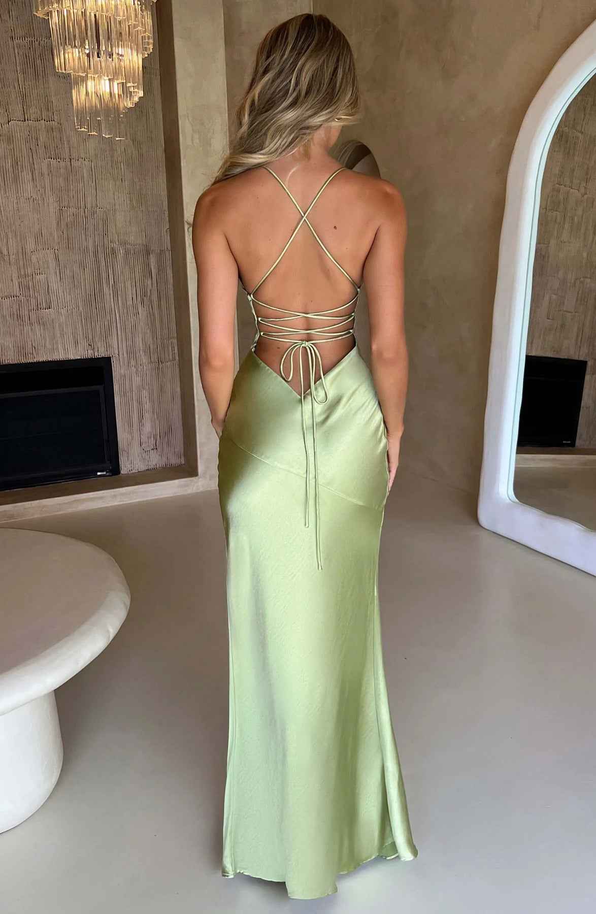 Women's Sleeveless Slit Silk Maxi Wedding Guest Dress