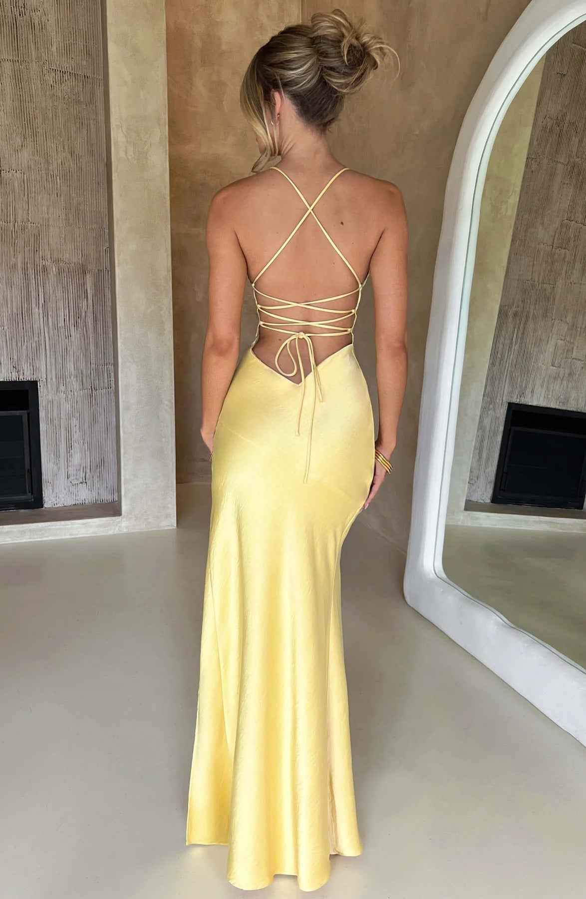 Women's Sleeveless Slit Silk Maxi Wedding Guest Dress