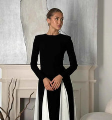 Women's Elegant Long-sleeve Pleated Maxi Dress