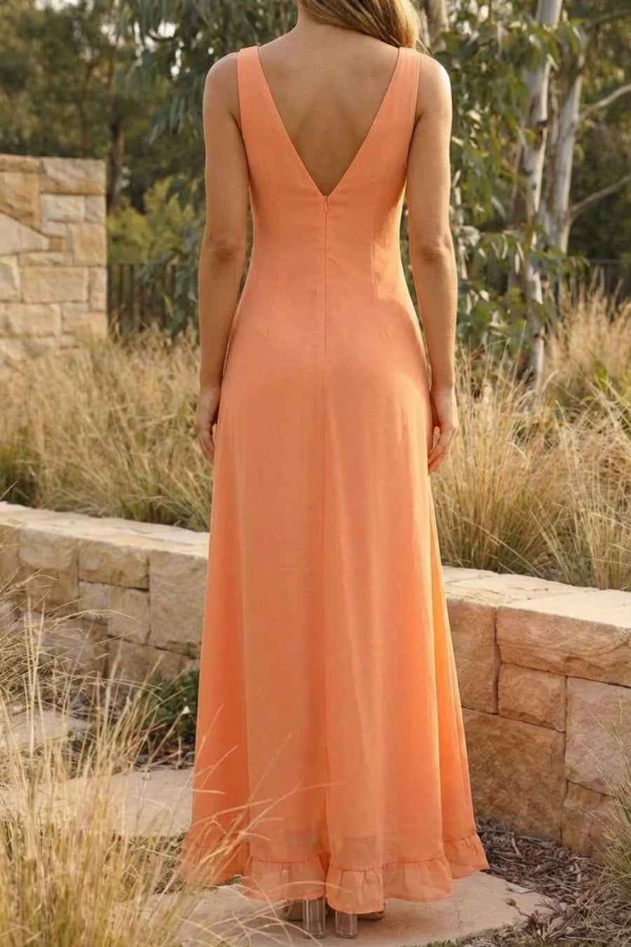 Women's Sleeveless V-Neck Maxi Summer Wedding Guest Dress