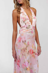 Women's Floral Deep V-Neck Maxi Wedding Guest Dress