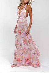 Women's Floral Deep V-Neck Maxi Wedding Guest Dress