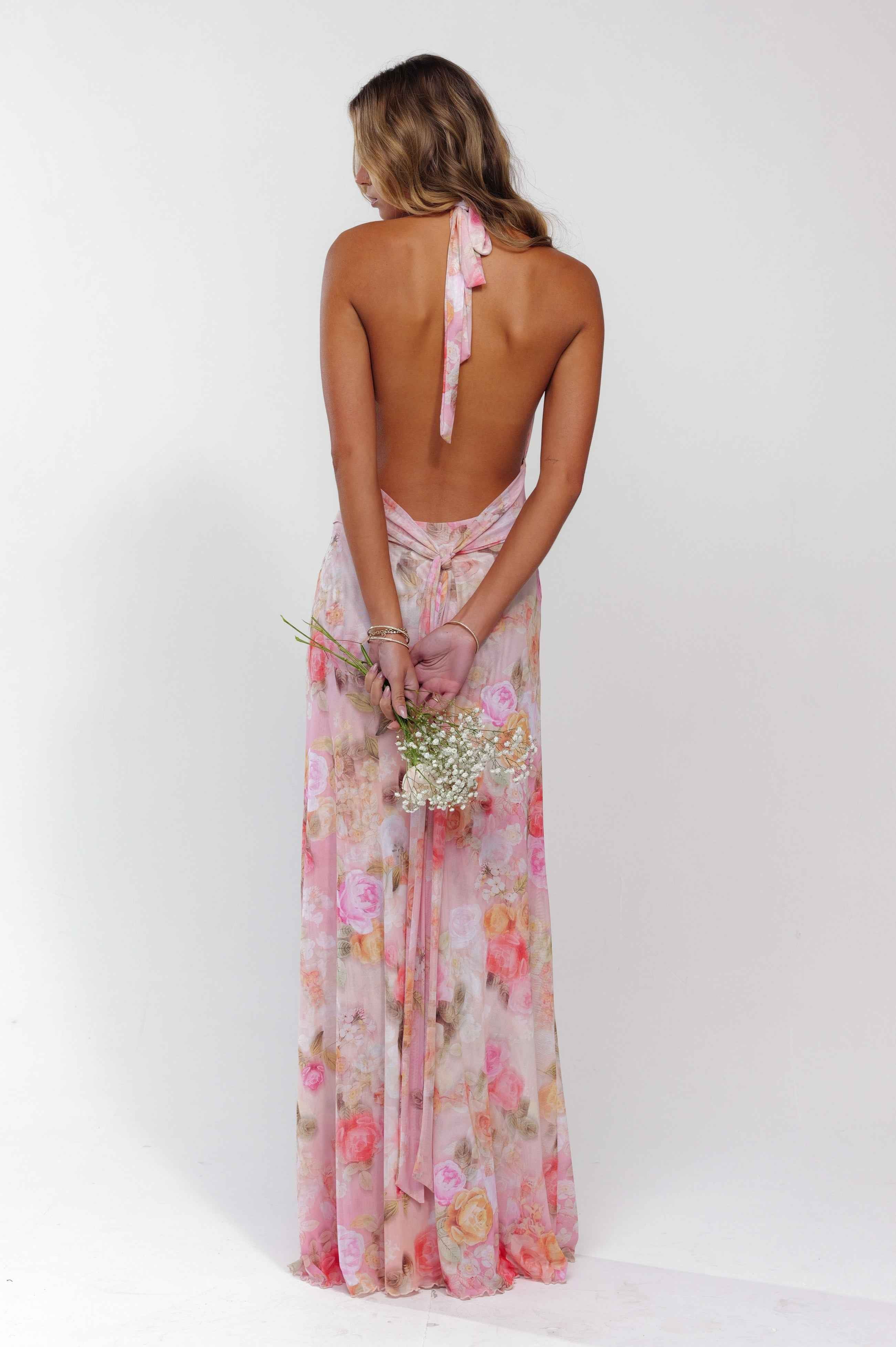 Women's Floral Deep V-Neck Maxi Wedding Guest Dress