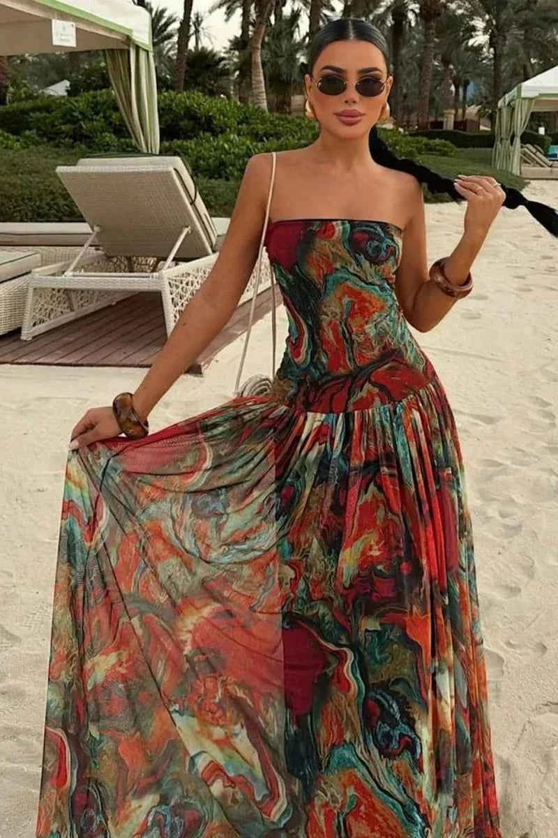 Women's Strapless Maxi Vacation Summer Dress