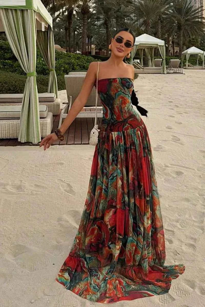 Women's Strapless Maxi Vacation Summer Dress