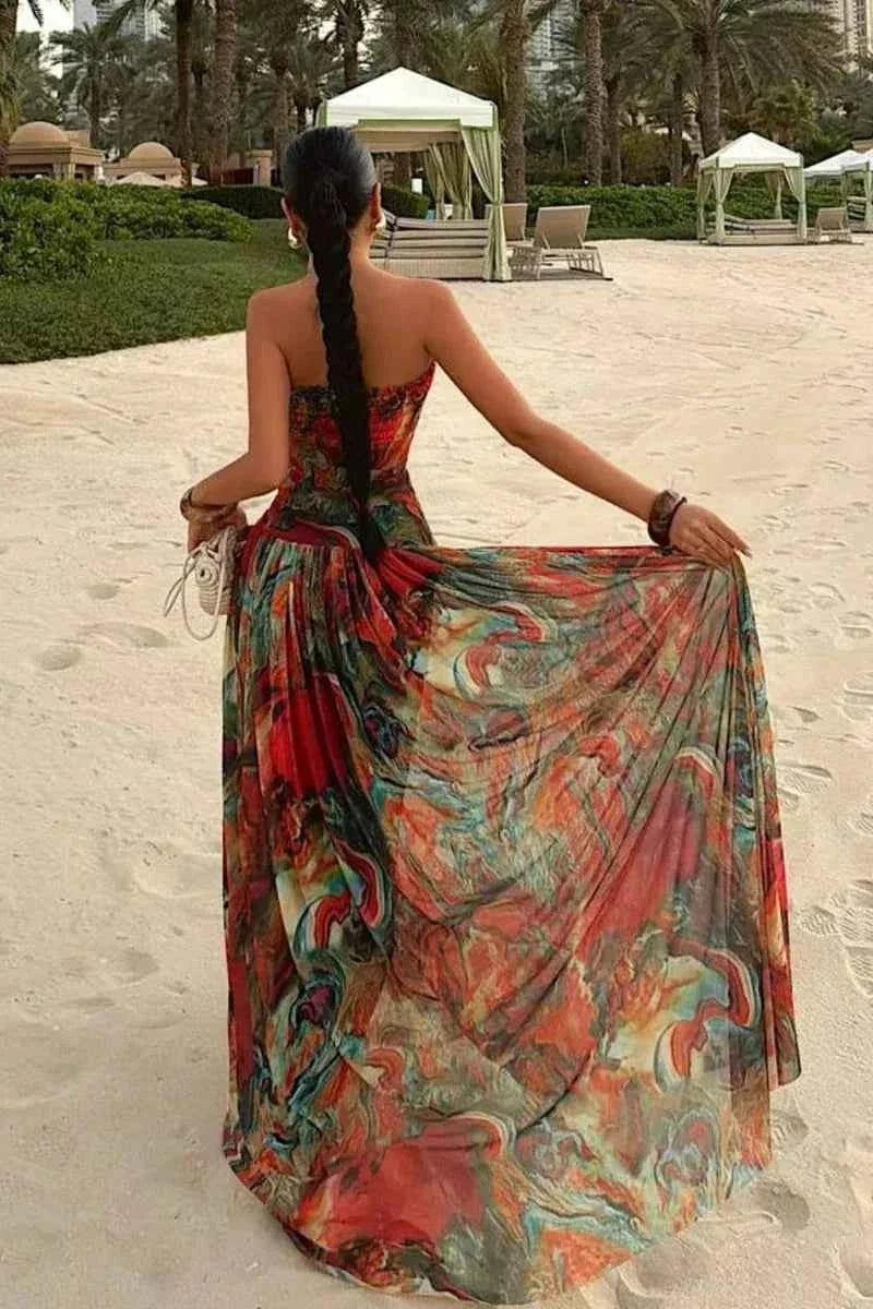 Women's Strapless Maxi Vacation Summer Dress