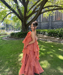 Women's Sleeveless Layers Ruffles Maxi Prom Dress