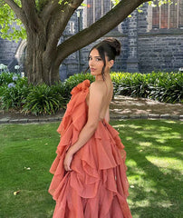Women's Sleeveless Layers Ruffles Maxi Prom Dress