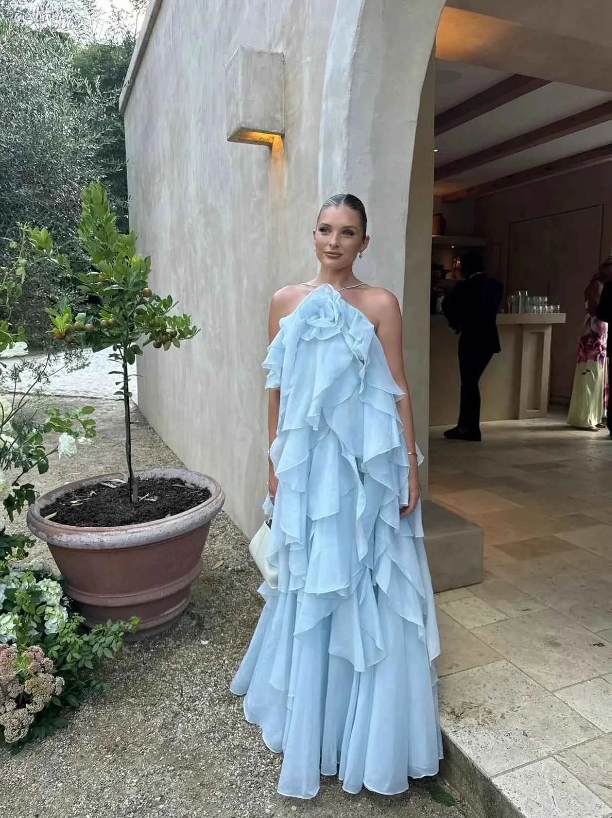 Women's Sleeveless Layers Ruffles Maxi Prom Dress