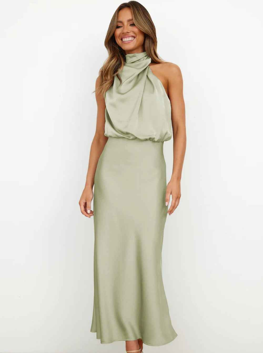 Women's Elegant Halter Neck Maxi Wedding Guest Dress