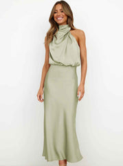 Women's Elegant Halter Neck Maxi Wedding Guest Dress