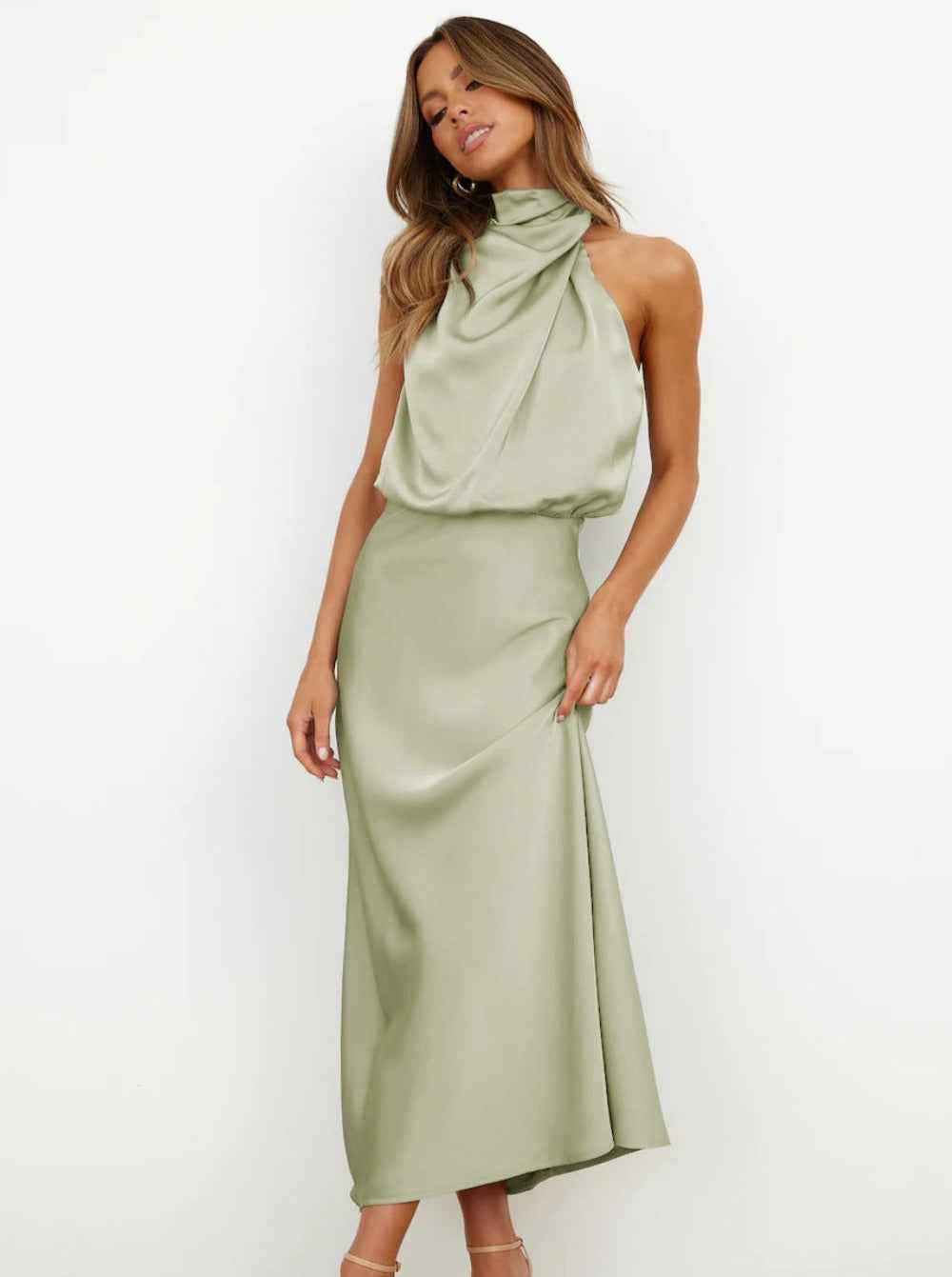 Women's Elegant Halter Neck Maxi Wedding Guest Dress