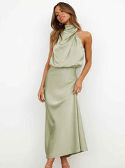 Women's Elegant Halter Neck Maxi Wedding Guest Dress