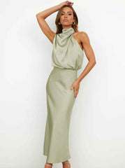 Women's Elegant Halter Neck Maxi Wedding Guest Dress