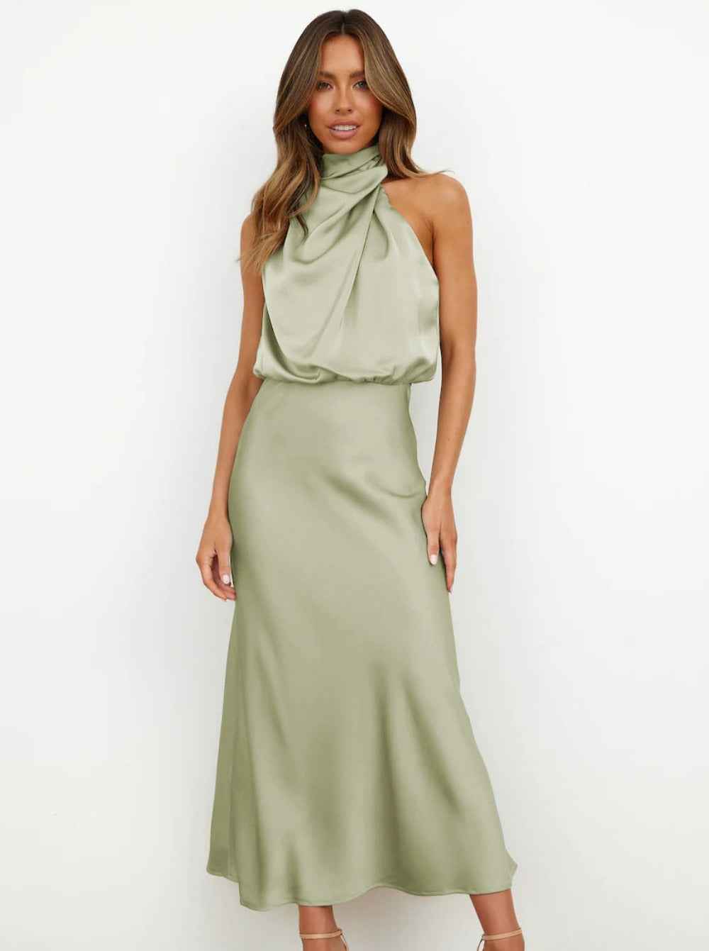 Women's Elegant Halter Neck Maxi Wedding Guest Dress