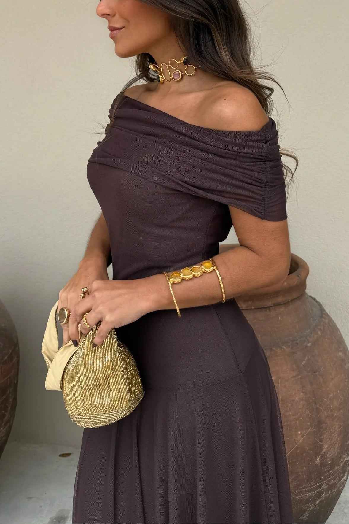Women's One-Shoulder Mesh Maxi Summer Dress