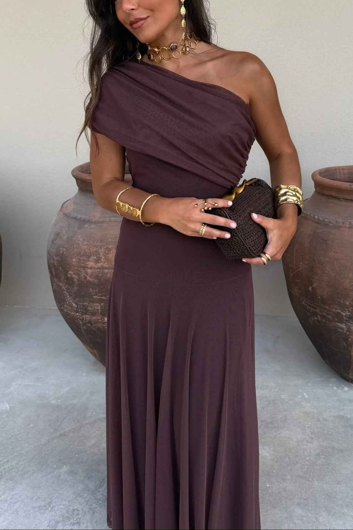 Women's One-Shoulder Mesh Maxi Summer Dress