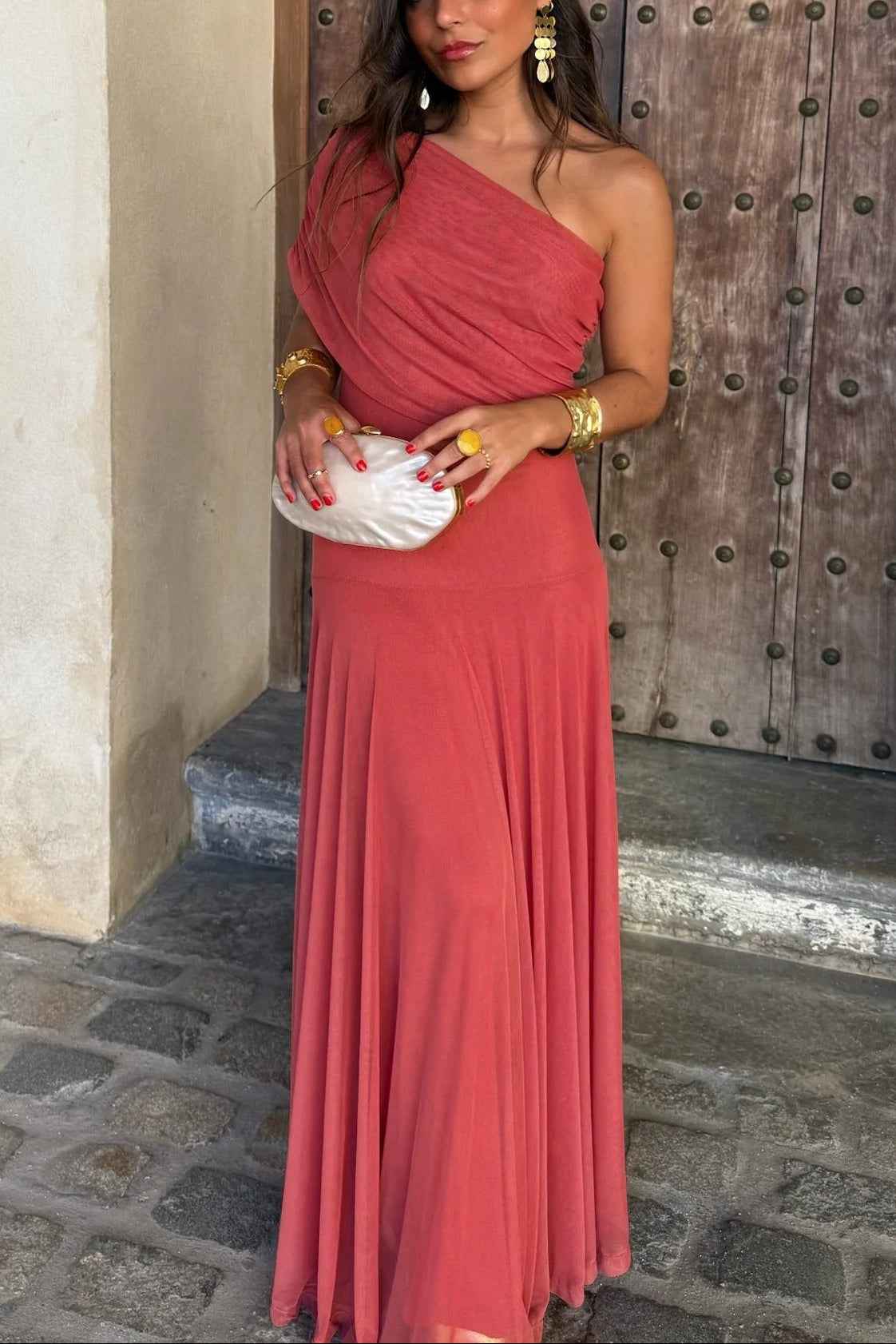 Women's One-Shoulder Mesh Maxi Summer Dress