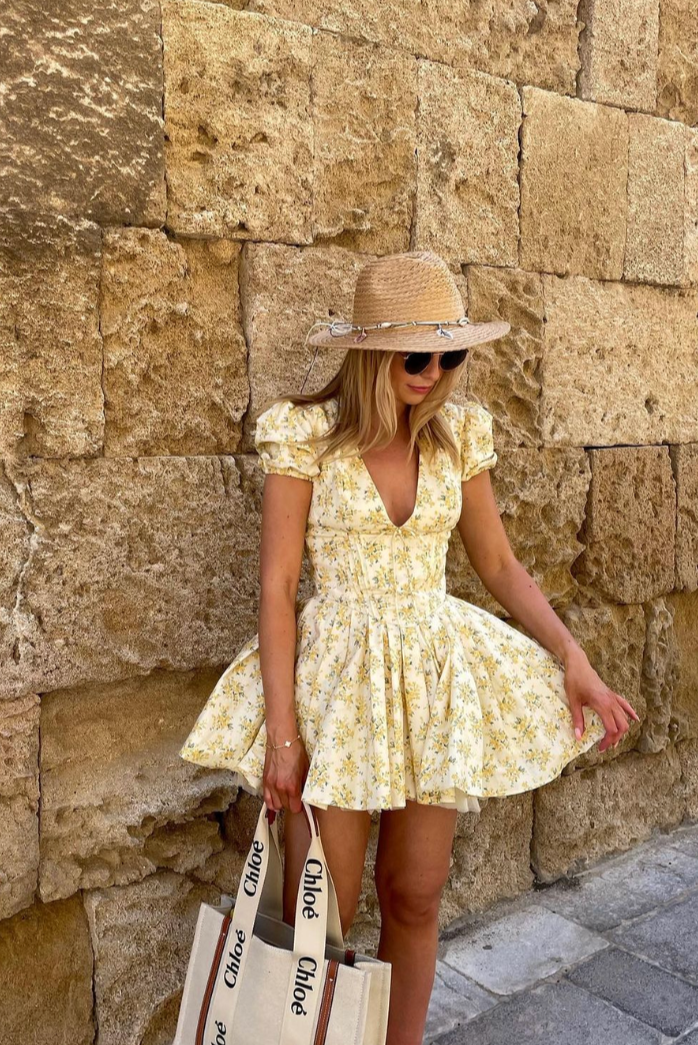Women's Floral V-Neck Mini Summer Dress
