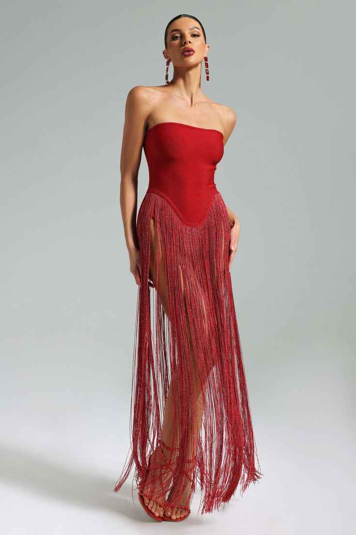 Women's Strapless Bandage Fringe Panel Summer Dress