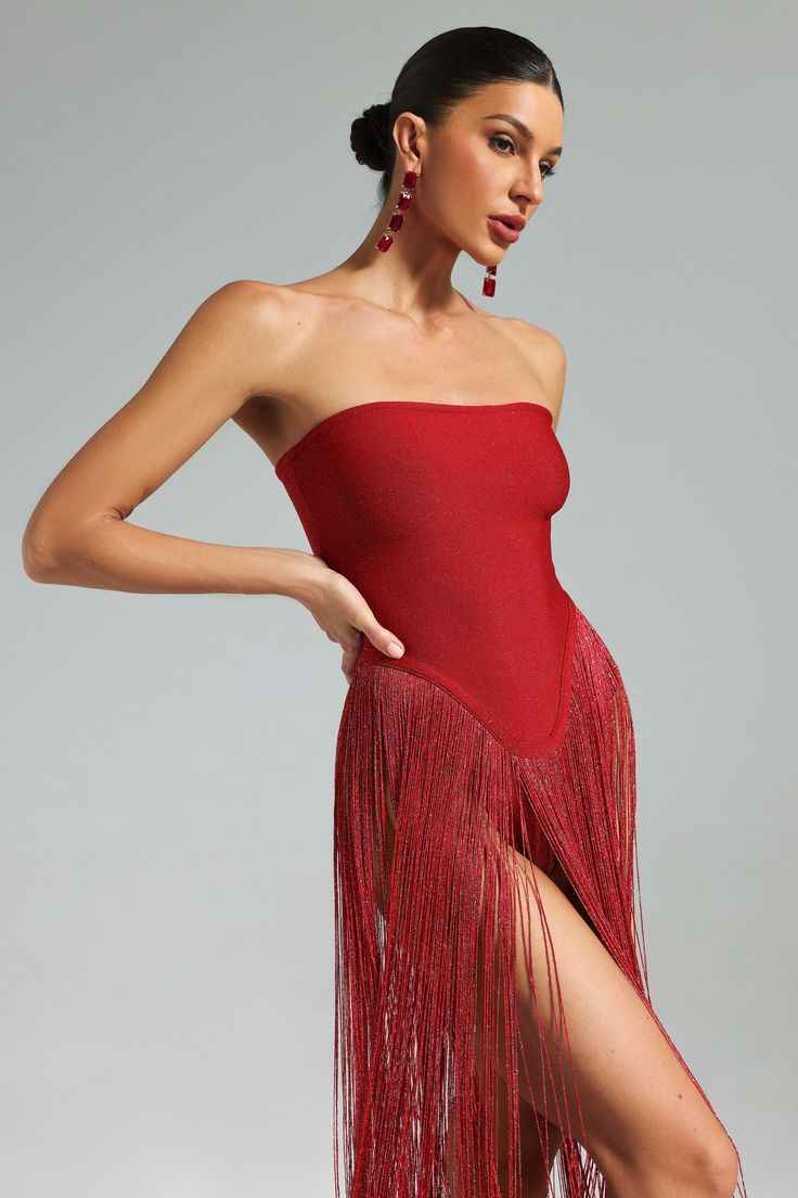 Women's Strapless Bandage Fringe Panel Summer Dress