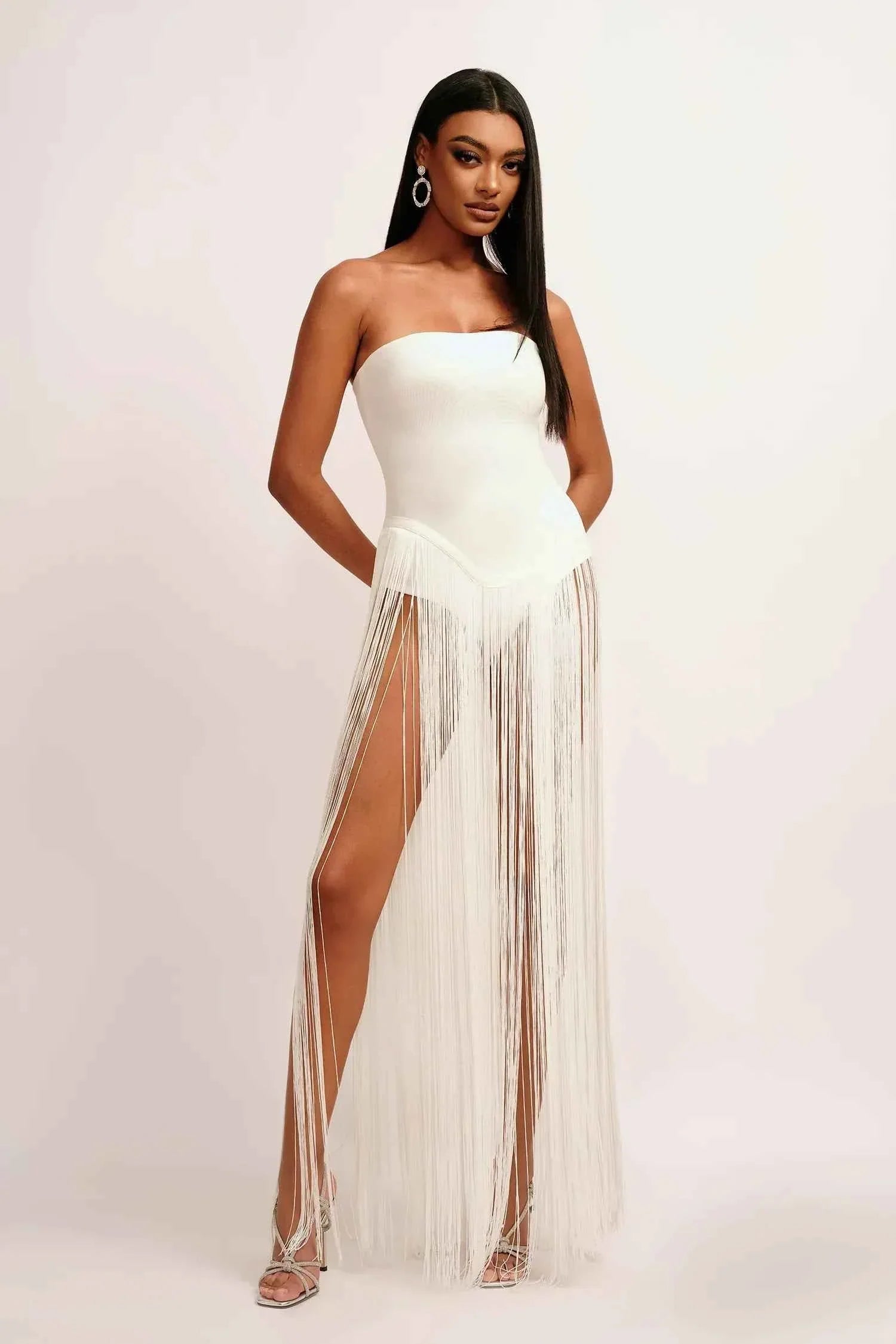 Women's Strapless Bandage Fringe Panel Summer Dress