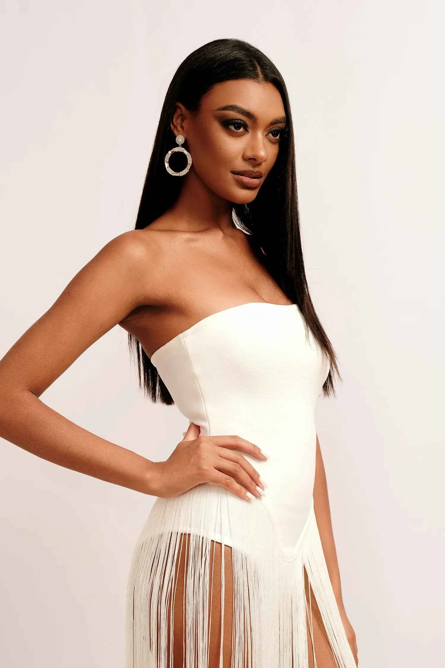 Women's Strapless Bandage Fringe Panel Summer Dress