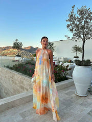 Women's Printed Halter Maxi Summer Wedding Guest Dress