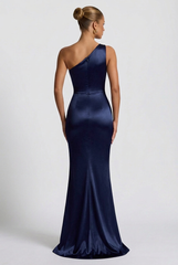Women's One-Shoulder Satin Maxi Prom Dress with Split