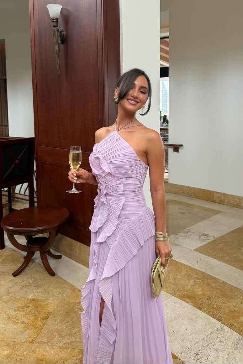 Women's Pleated Ruffled Maxi Wedding Guest Dress