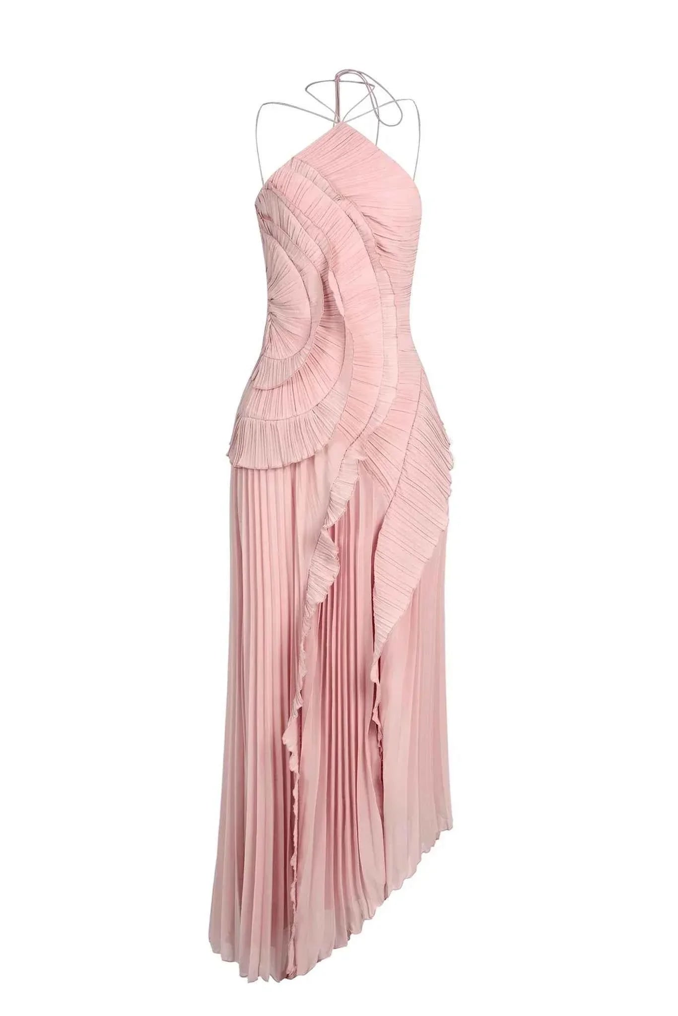 Women's Pleated Ruffled Maxi Wedding Guest Dress