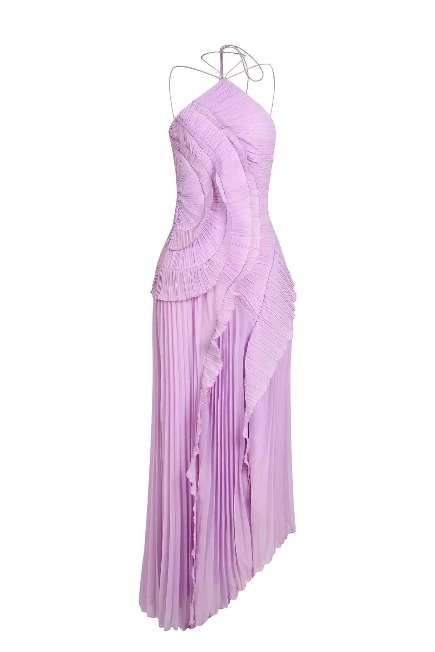 Women's Pleated Ruffled Maxi Wedding Guest Dress