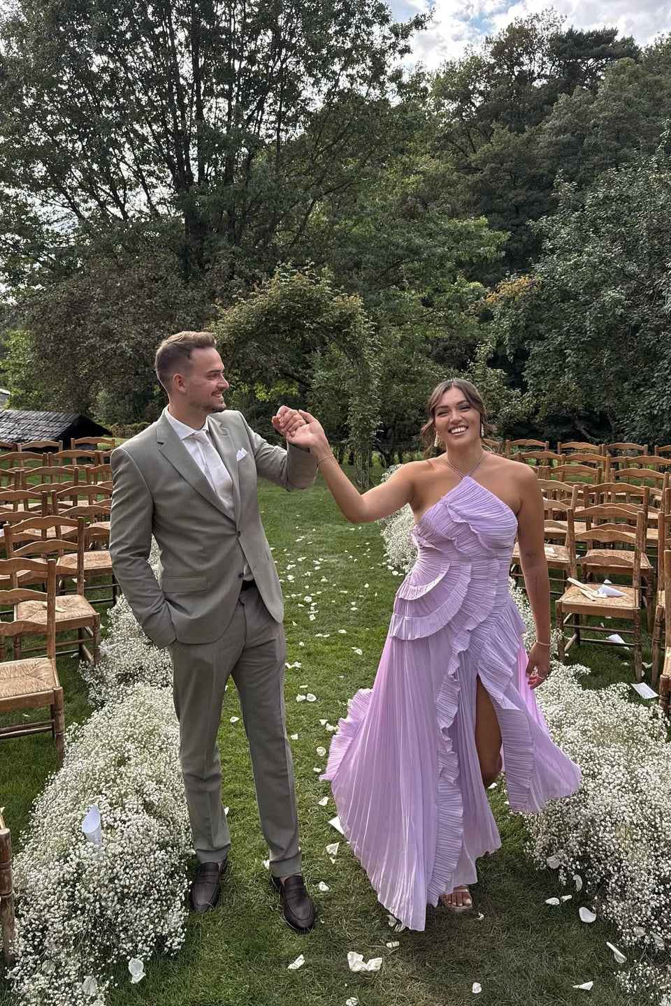 Women's Pleated Ruffled Maxi Wedding Guest Dress