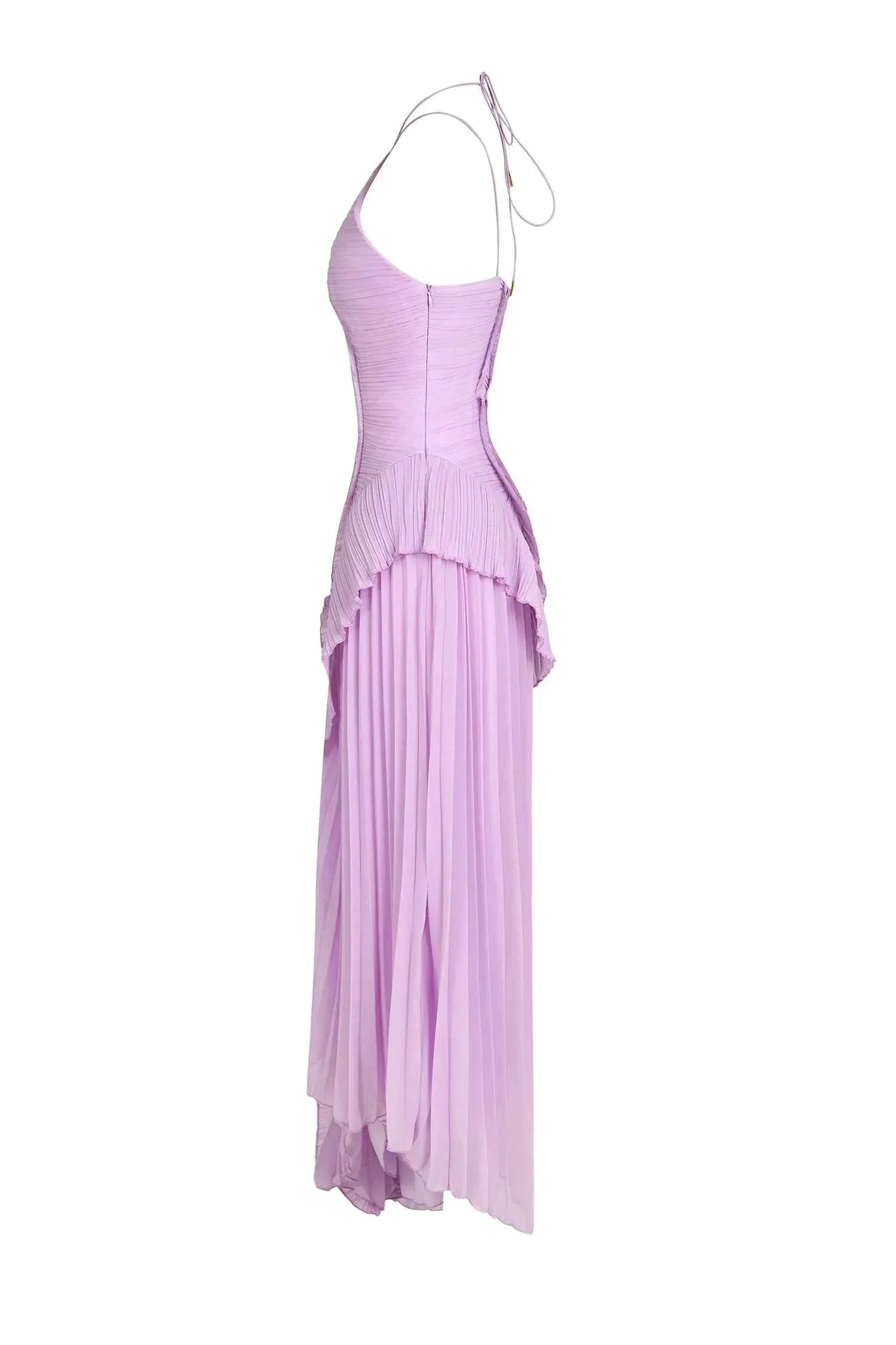 Women's Pleated Ruffled Maxi Wedding Guest Dress