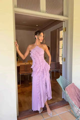 Women's Pleated Ruffled Maxi Wedding Guest Dress