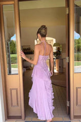 Women's Pleated Ruffled Maxi Wedding Guest Dress