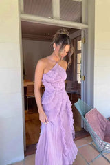 Women's Pleated Ruffled Maxi Wedding Guest Dress