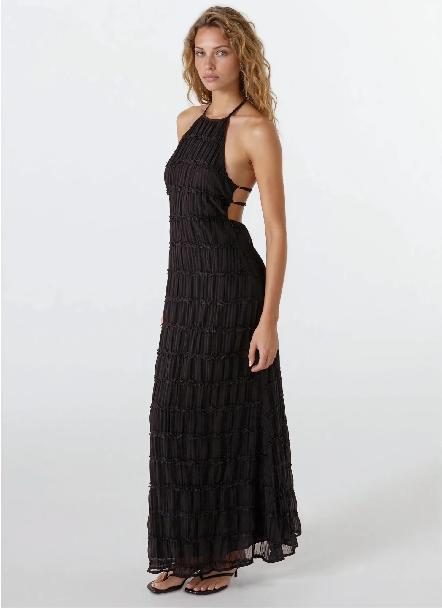 Women's Backless Sculpted Texture Maxi Summer Dress